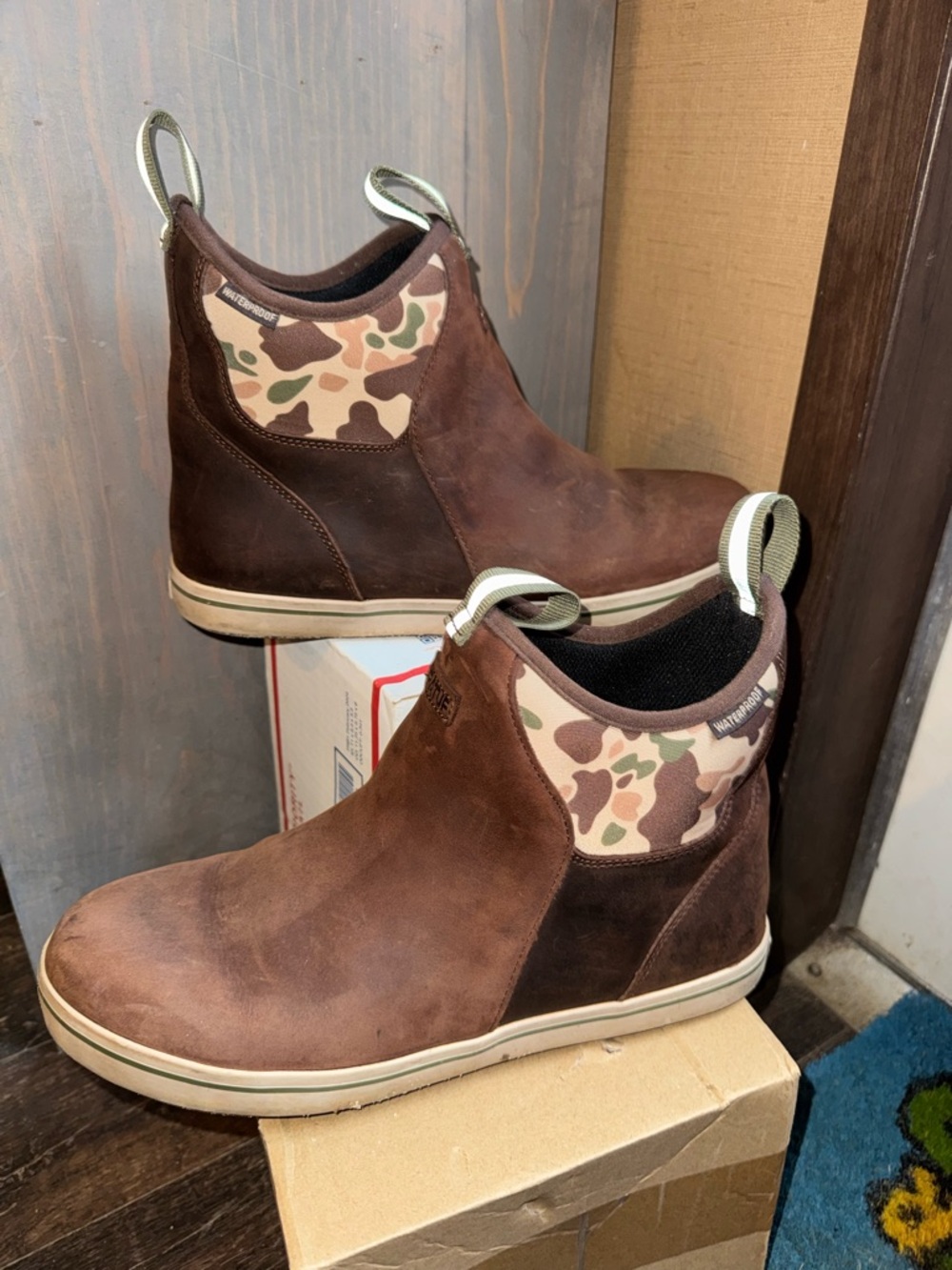 Men's XtraTuf Boots; Brown Leather Slip-On
